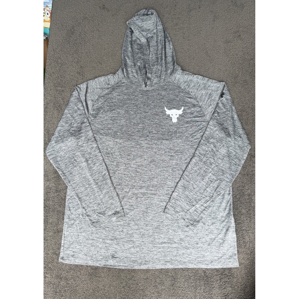Under Armour Project Rock HeatGear Hoodie Grey Brahma Bull Mens 2XL Loose Fit